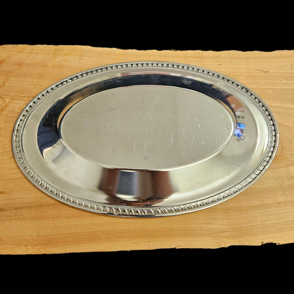 Vintage Chrome Oval Tray 12"x8" Engraved Center & Rope Edge Border - Picture 2 of 2